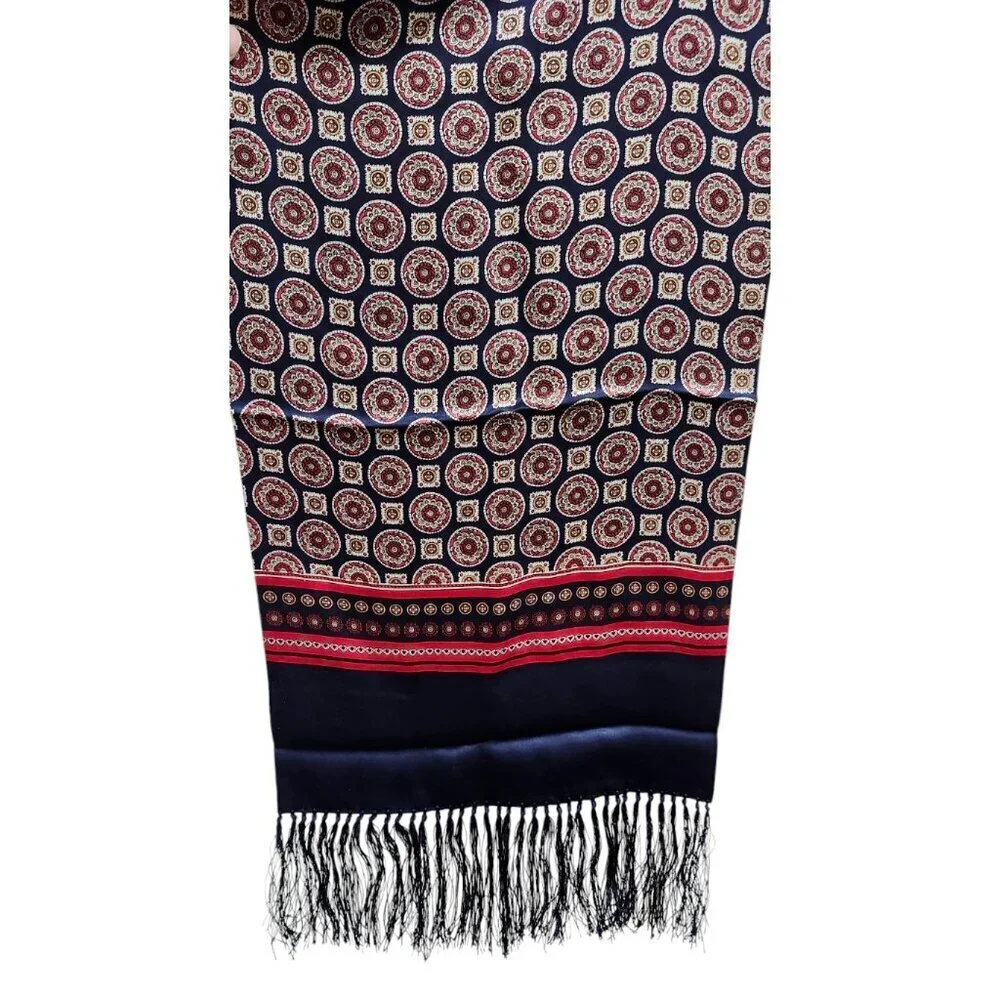 QINREN DOUBLEFACED SATIN SILK SCARF WITH FRINGE 52''x11